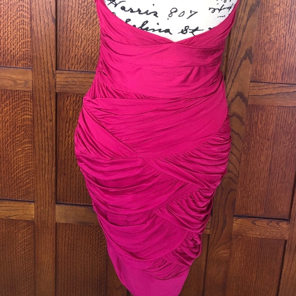 Halston Ruched Fitted Halter Dress - Medium - Red - Picture 5 of 8